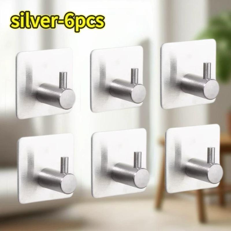1-10pcs Self Adhesive Hook Heavy Duty Stainless Steel Wall Hooks Towel Clothes Rack Hangers Bathroom Kitchen Storage Holders