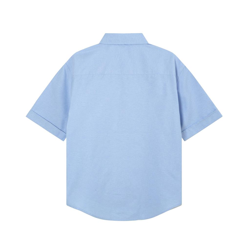 AMI Men's Classic Spring and Autumn Red Heart Embroidered Casual Cotton Solid Color Short Sleeve Shirt On the Chest