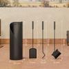 4-Piece Fireplace Tool Set with Broom, Shovel, Poker and Stand, In Metal 20 X 20 X 65 Cm, Black