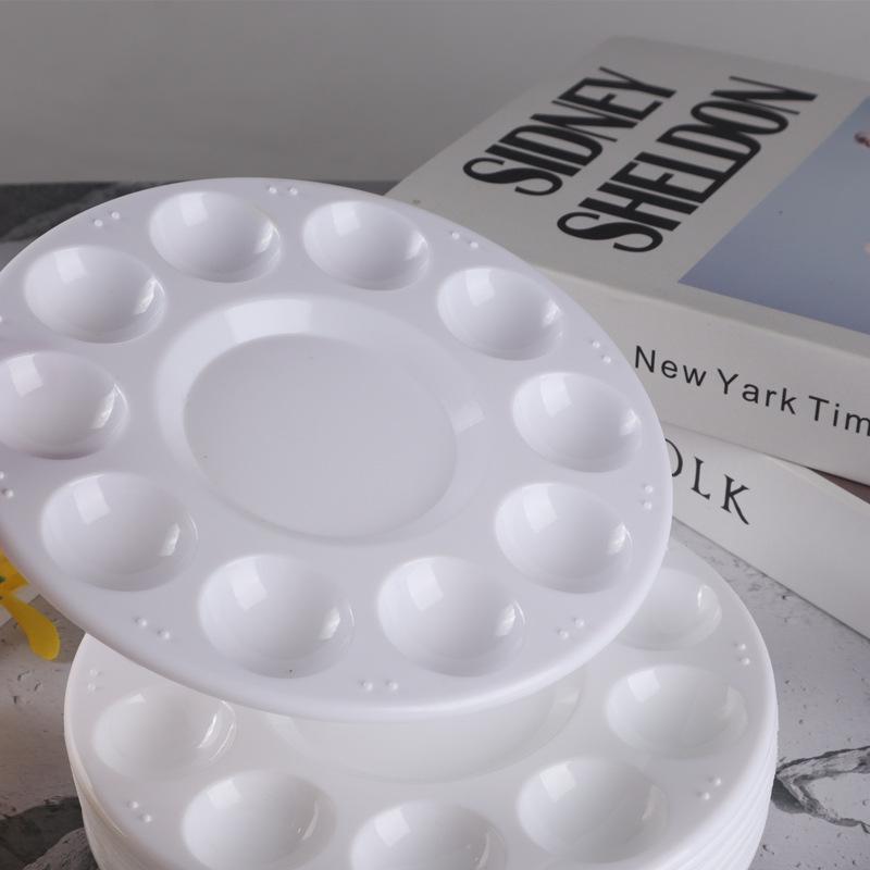 10-Well Round Watercolor Palette, 17cm, Large Mixing Dish, Student Art Supplies, PP Plastic