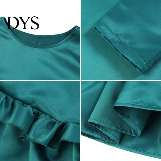 Faltenrock-Kleid Übergröße A-Linie Rüsche Knielang Einfarbige Midi-Länge Damen Ärmel O-Ausschnitt Breite Taille für Verabredungen Formelle Bankette Partys Frühling