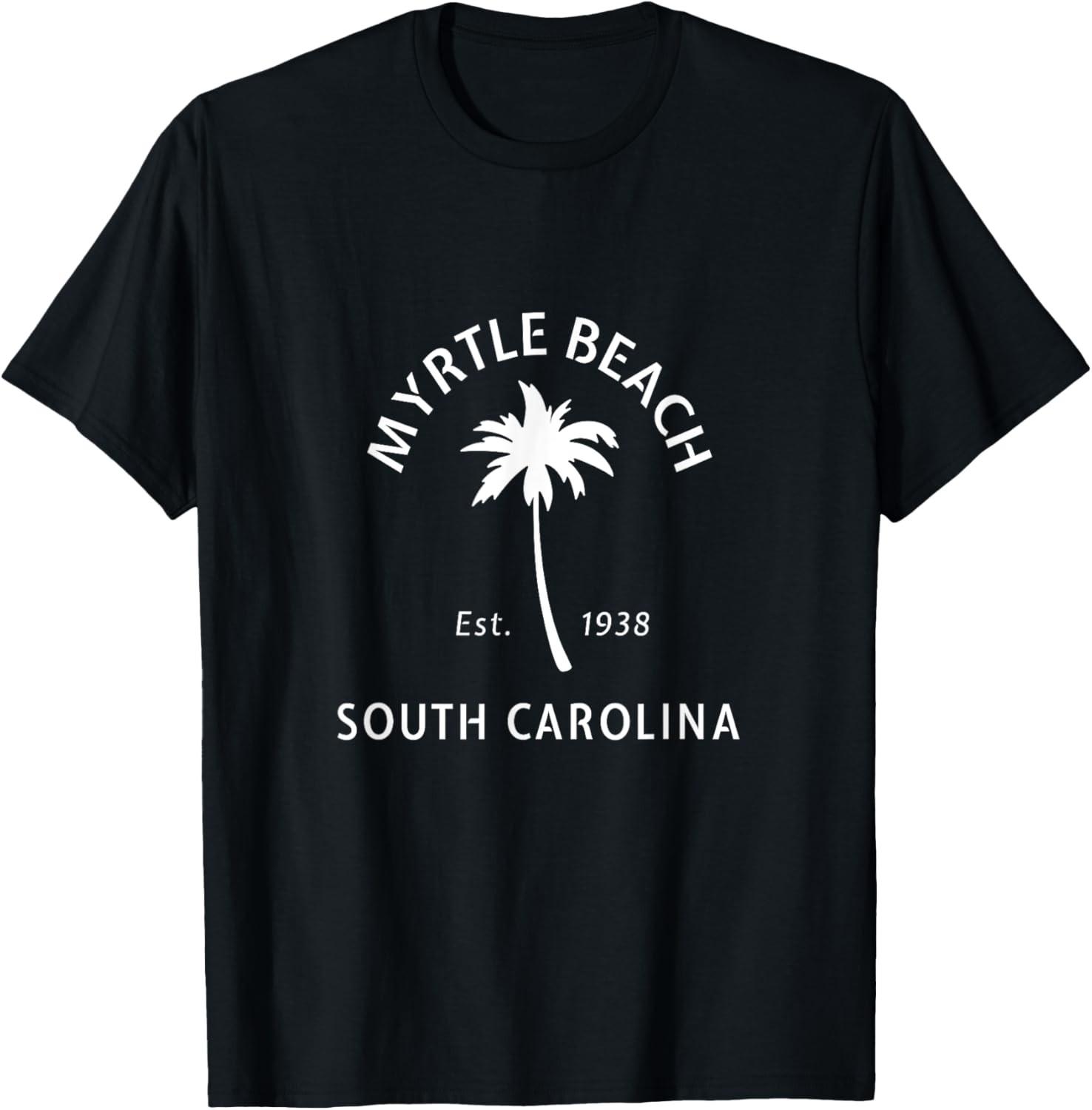 Retro Myrtle Beach SC Beach Novelty Palm Tree Graphic Art T-Shirt S