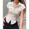 Chemise d'été pour femme coupe slim blanche style Hong Kong à manches courtes et col polo