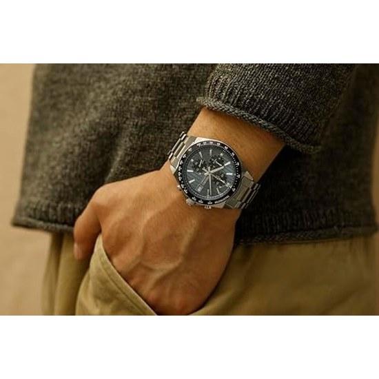 SEIKO SELECTION SBTR041 mens wristwatch battery-operated quartz chronograph blue-gray dial black date calendar equipped stainless steel