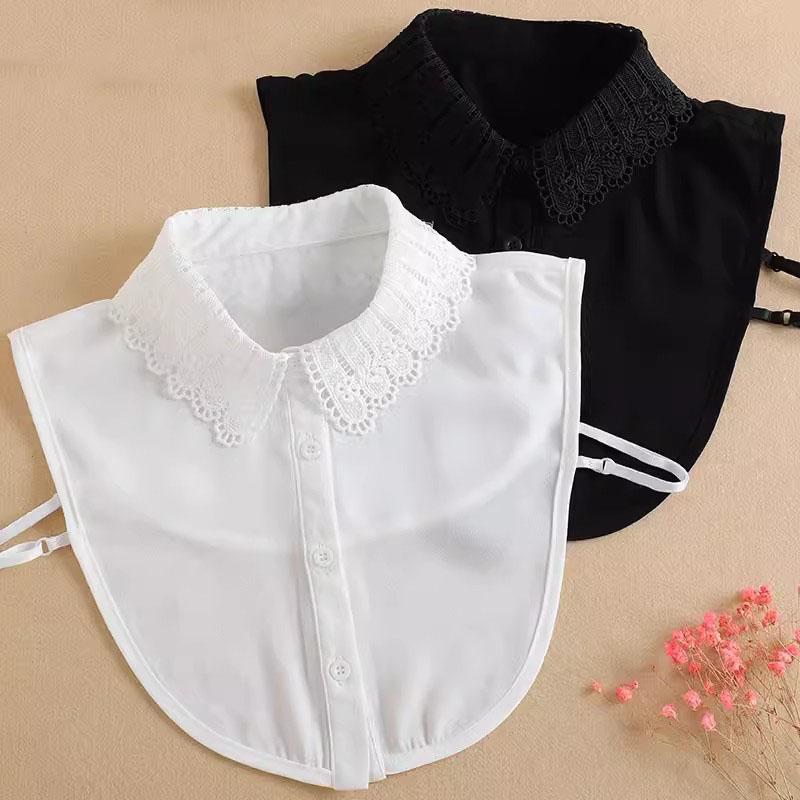 Elegant Lace Fake Collar Shirt White Chiffon Detachable Collar Fake Women False Collars Woman For Ladies Sweater Half Shirt Tie