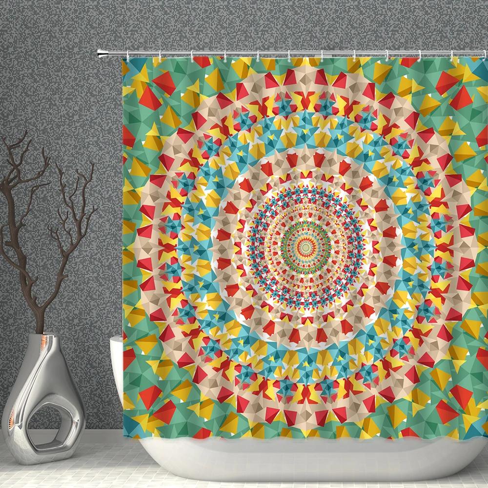 Heimische Ethnische Dekoration Mit Boho-Muster Floral Geometrische Streifen Muster Polyester Stoff Duschvorhang Für Badezimmer Mit Haken