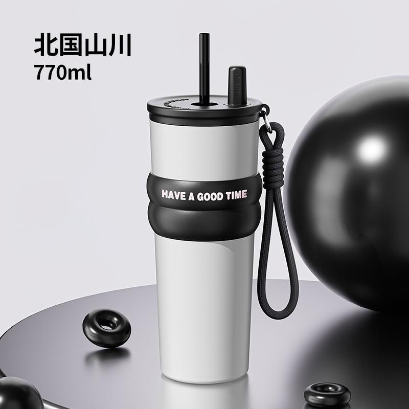 Large Capacity Insulated Stainless Steel Travel Mug With Handle Straw Women Office Students