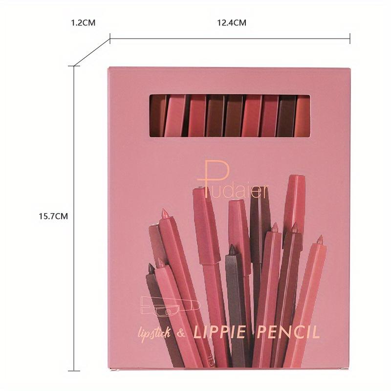 12-teiliges Set mit mattem Lippenkonturenstift, wasserdicht, verwischt nicht leicht, Lippenkonturenstift, Lippen-Make-up, Lippenstift, Stift mit Roller Pen Knife