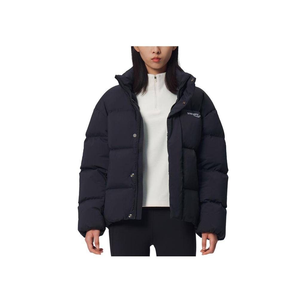 SAUCONY Letter Pattern Stand Collar Warm Fashion Versatile Down Jacket Unisex Outerwear Black SC3240215AL-BK01