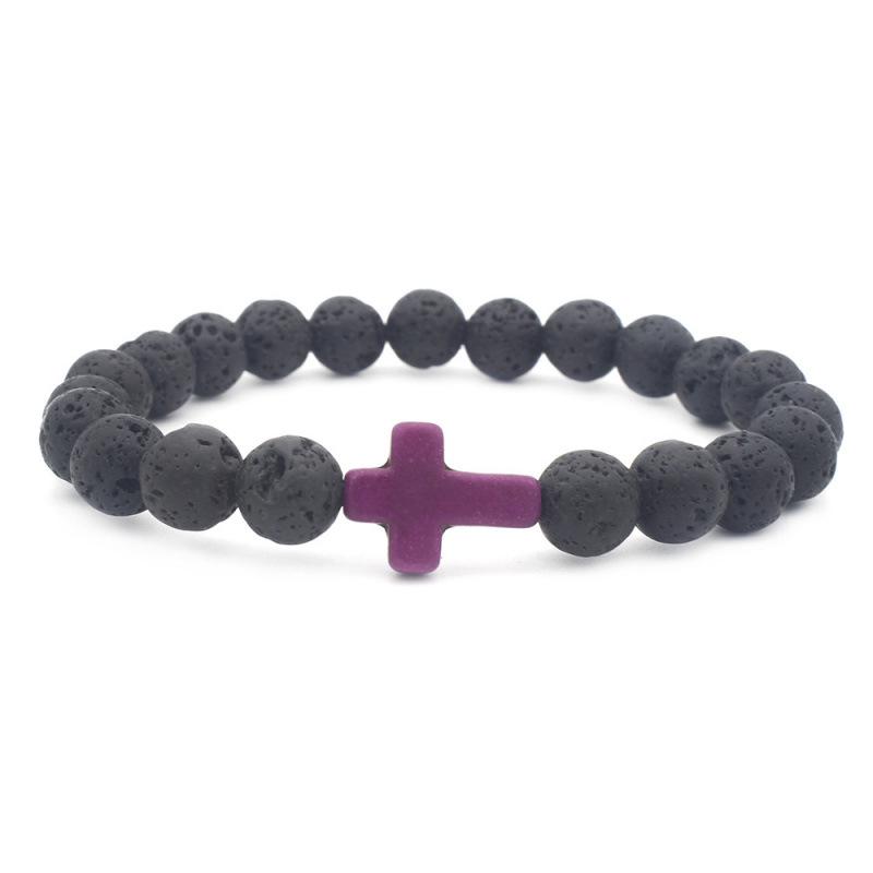 In Stock Multi-Color Lava Stone Cross Bracelet