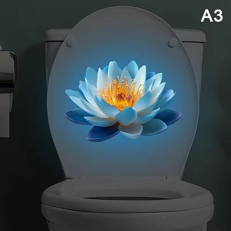 Glow-in-the-Dark Flower Toilet Lid Sticker Self-Adhesive Luminous Bathroom Decor Night Glow Removable Wall Decal