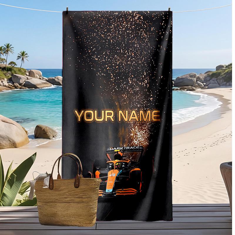 Asciugamano da Spiaggia Personalizzato Lando Norris, Stampa il Tuo Nome Testo Asciugamano Leggero Assorbente per Nuoto Viaggio