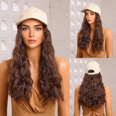 Hat Wigs Cap with Hair Straight Natural Black Color Connect Winter Knitted Beanie Synthetic Hair Women Daily Party High Temperature