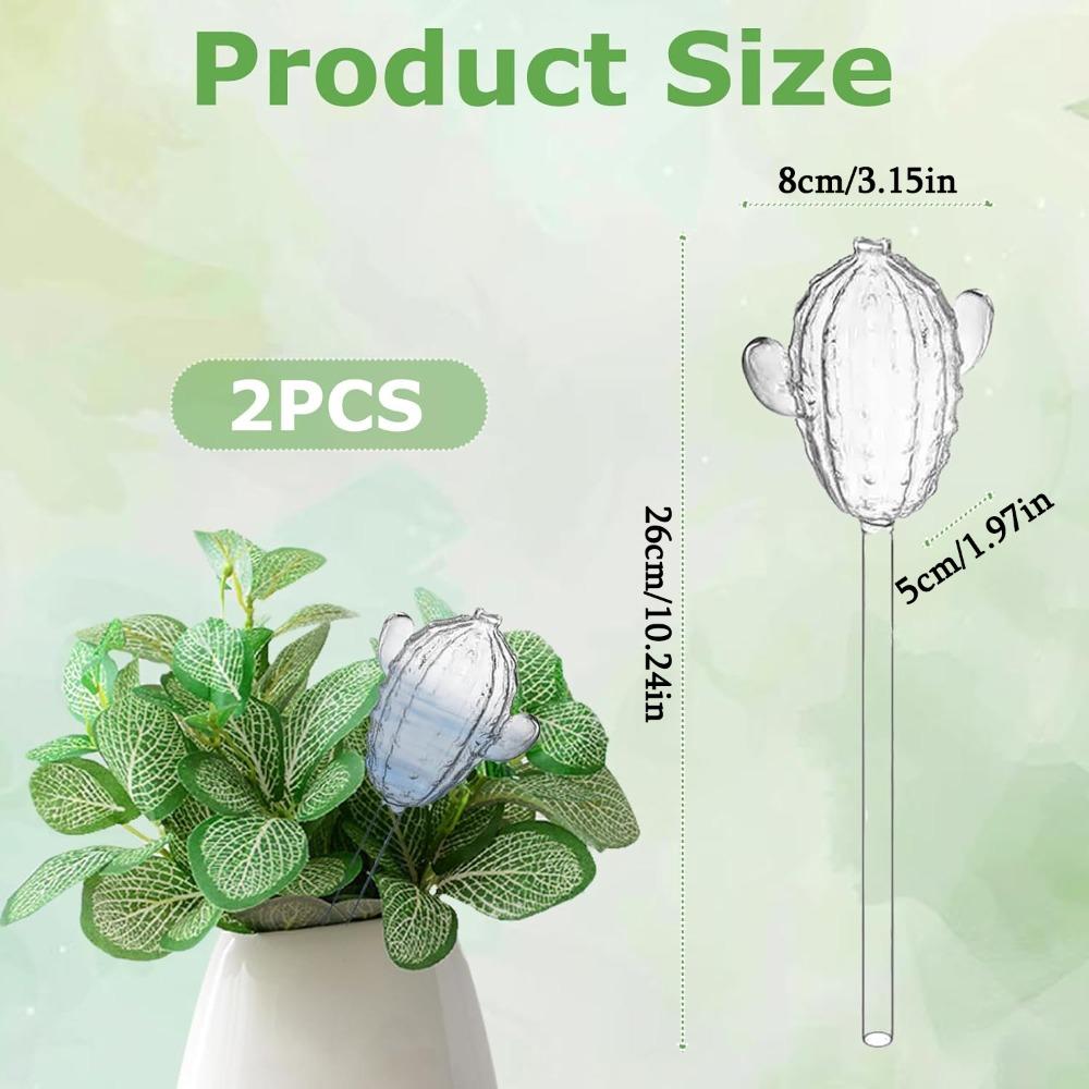2pcs Cactus Glass Plant Watering Globes Decorative Transparent Self Watering Bulbs for Indoor & Outdoor Potted Plants Automatic Watering System