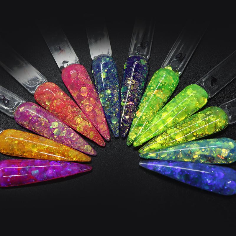 15g Nail Art Akrylový prášek Smíšený Mořská panna Šestiúhelník robustní třpytivé flitry pro nehtovou modeláž gel Polish Manikúra