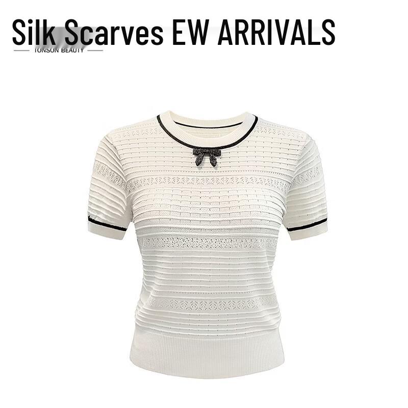 Women s Summer Round Neck Short Sleeve Knit Top One Size