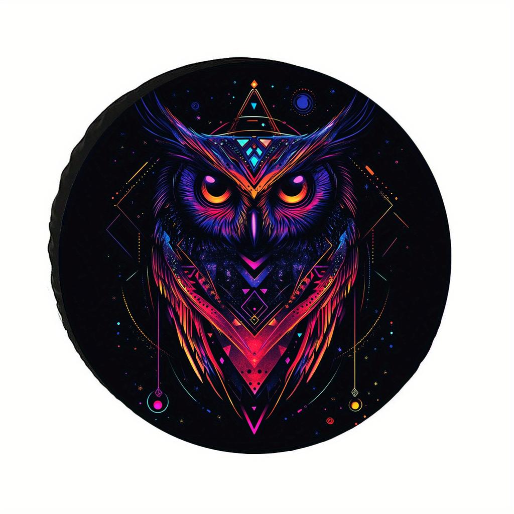 1pc High-Definition Neon Owl Tire Cover - Durable Protective Tire Protector for SUVs, RVs, and Travel Trailers | Artistic Owl Design with Vibrant Colo