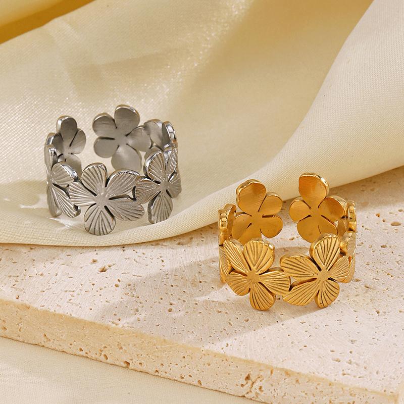 Stainless Steel Flower Texture Petals Rings for Women Chunky Open Knuckle Ring Exquisite Elegant Waterproof Jewelry New