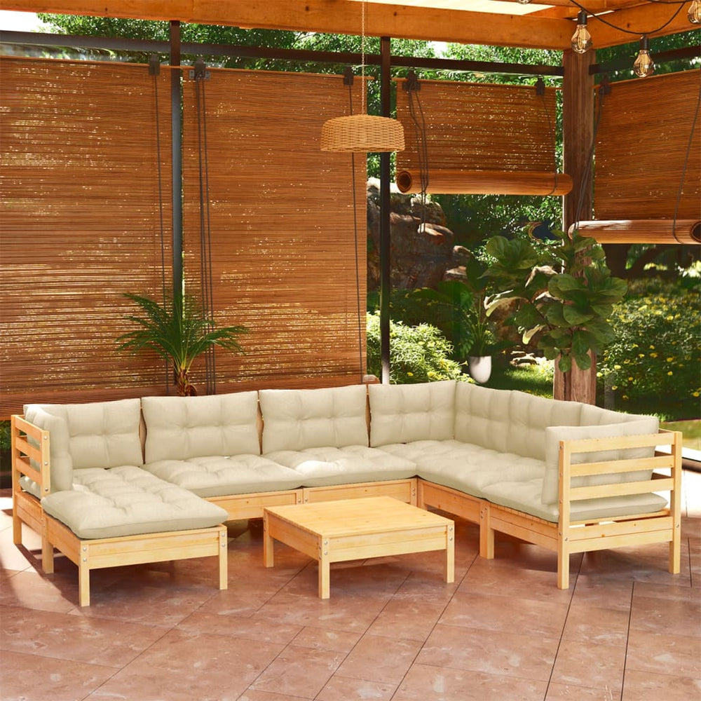 8 Pcs Garden Set with Cushions Solid Pine Wood