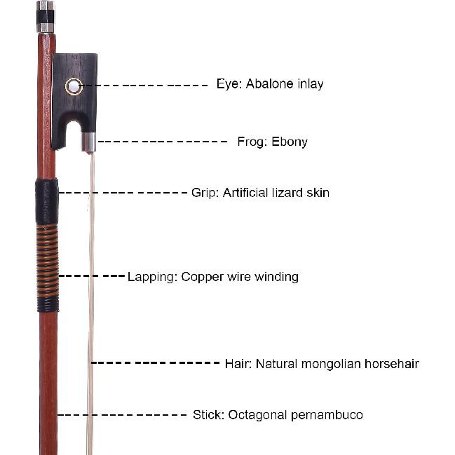 AMZZ 4/4 Full Size Violin Bow – Octagonal Brazilwood Stick, Mongolian White Horsehair, Handmade, Lightweight & Balanced for Intermediate & Advanced