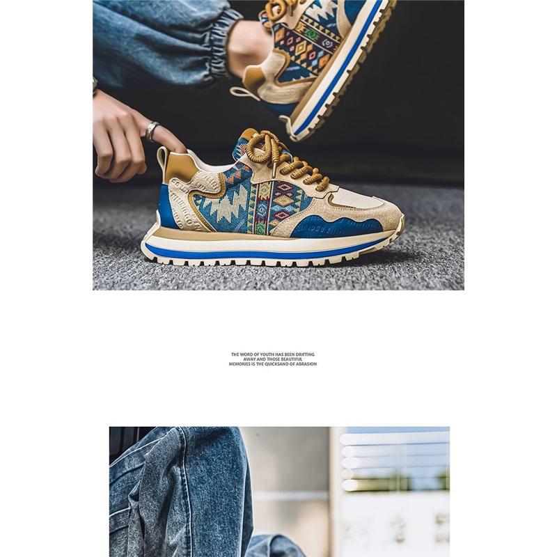 Men's Ethnic Pattern Retro Chunky Sneakers Casual Lace Up Outdoor Walking Shoes