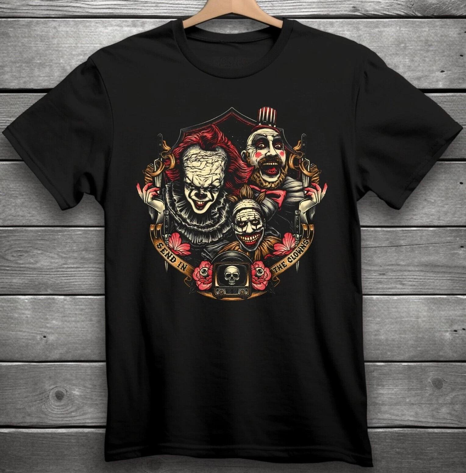 Send in The Clowns Horror T-Shirt Black S-3XL Captain Spaulding Twisty The Clown S