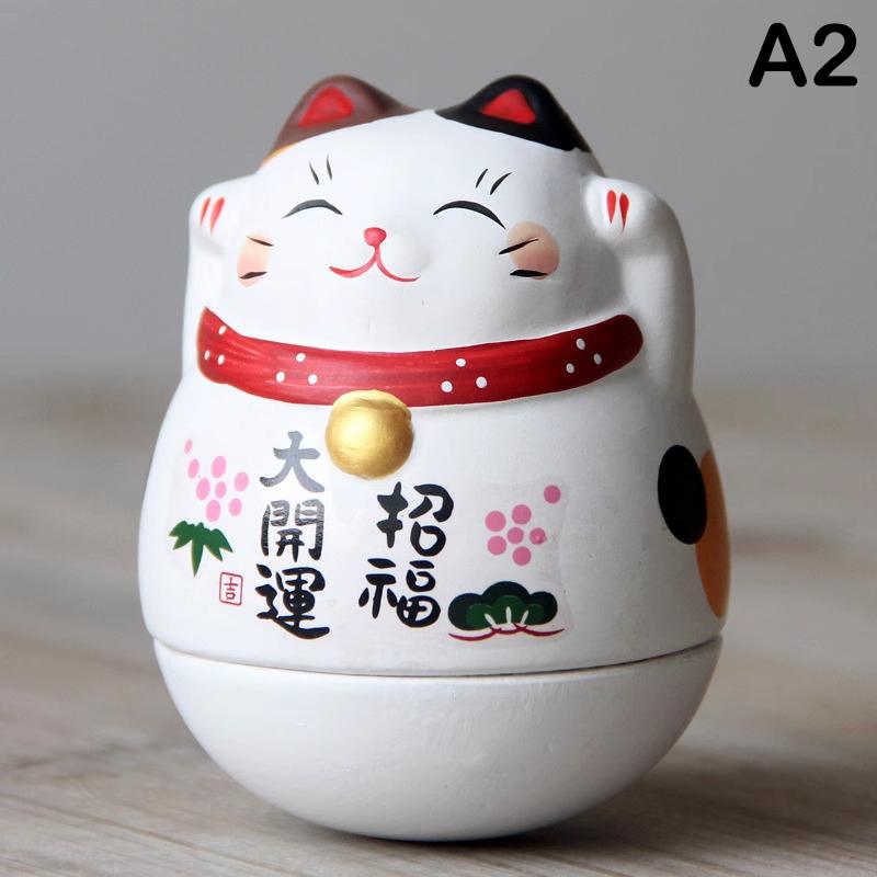 Vaso de Cerámica Japonesa Gato de la Suerte Artesanías Daruma Dibujos Animados Adornos de Gato de la Suerte Paisaje Decoración para el Hogar Estatua Figuritas Gato de la Fortuna