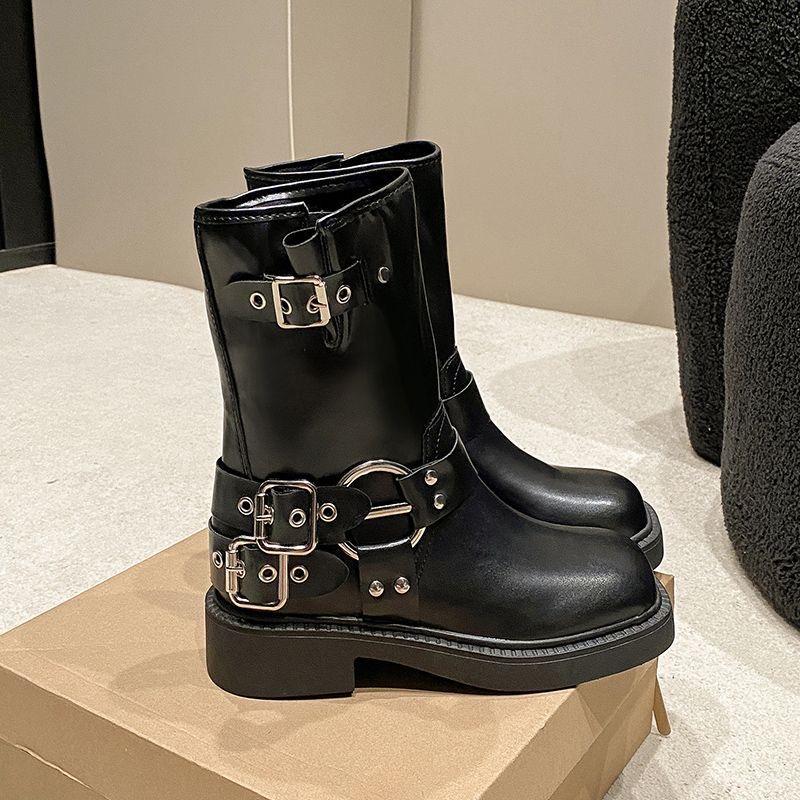 Women's Mid-Calf Boots High Quality Casual Leather Boot Retro Brown Black Western Cowboy Boots British Style Knight Boots Botas