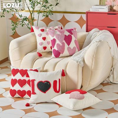 1PC LOZUJOJU Valentine's Day Red and Pink Embroidered Pillowcase Love Pattern Cushion Cover for Sofa Living Room Bedroom Home Decor