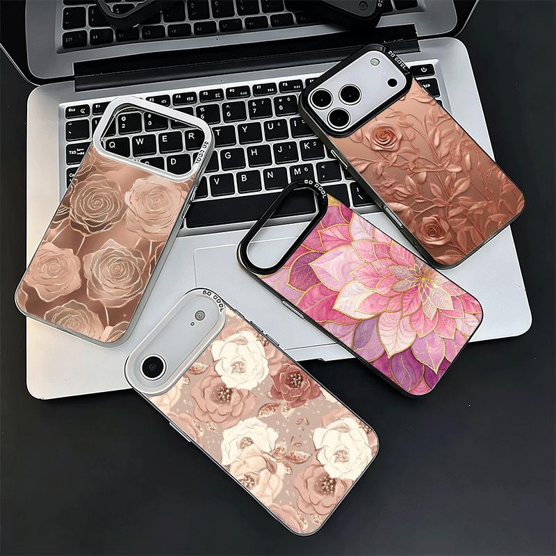 Beautiful Rose Gold Art Shockproof Phone Case for iPhone 17 Air 16 16E 15 Pro Max 14 Plus 13 Mini 12 Back Cover Anti Fall Fundas