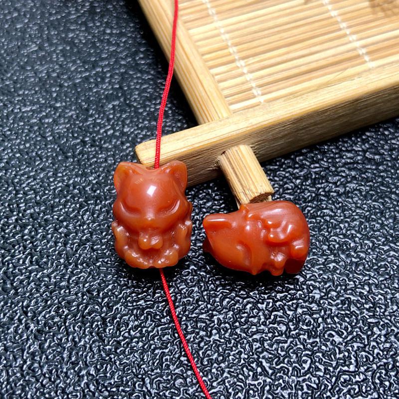 Red Agate Cat Skull Pixiu Nine-Tailed Fox Carved Bracelet Accessories детали