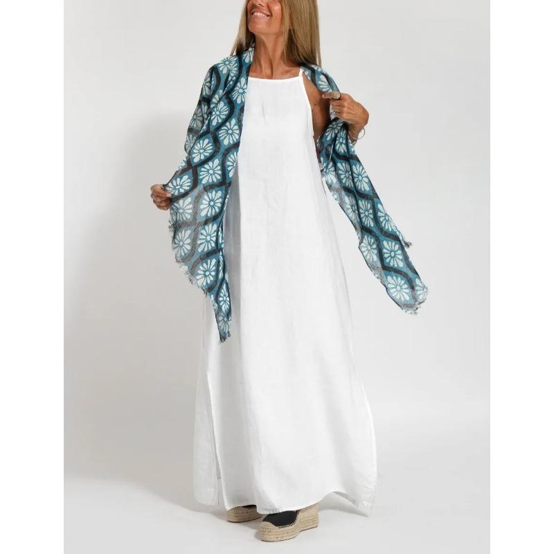 Modisches, lässiges Neckholderkleid aus Baumwolle und Leinen mit Schlitz