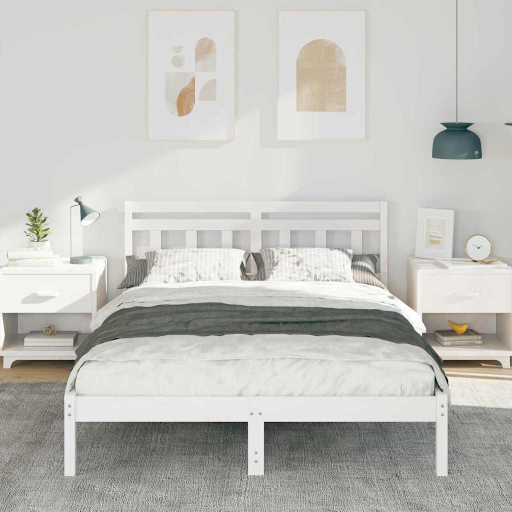 Bed Frame White 120 x 190 cm Solid Pine Wood