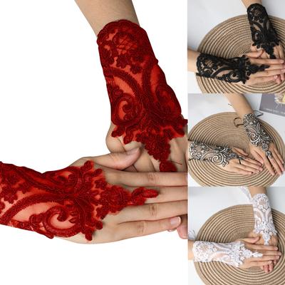 Wedding Party Woman Embroidery Lace Gloves Gothic Adjustable Rope Long Bracelet Wedding Cosplay Arm Cuffs Accessories