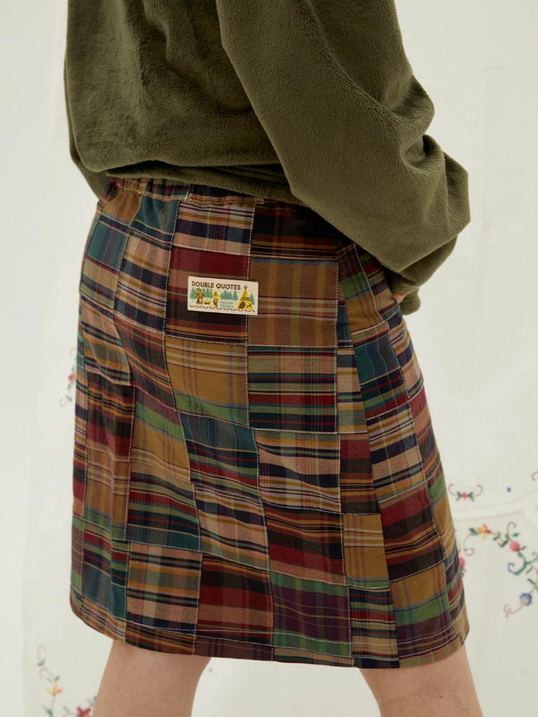 Double Quartz Warhello Patchwork Wrap Skirt (Brown)