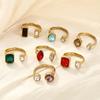 Red Green Black Zircon Ring Stainless Steel Gold Color Women Trendy Open Rings Luxury Geometric Zircon Birthday Gift Wholesale