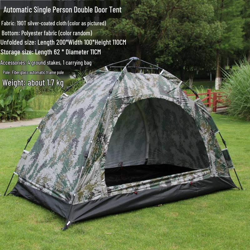 Camouflage 1-2 Person Windproof Pop-Up Camping Tent with Double Doors and Mesh
