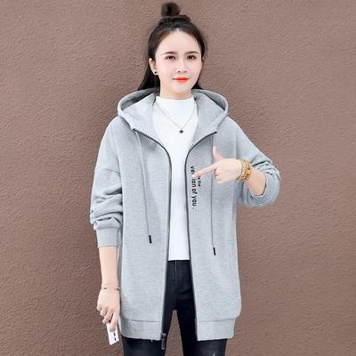 Damen 2023 Graues Kapuzen-Sweatshirt mit Reißverschluss - Samtverdickt im koreanischen Stil für Herbst/Winter