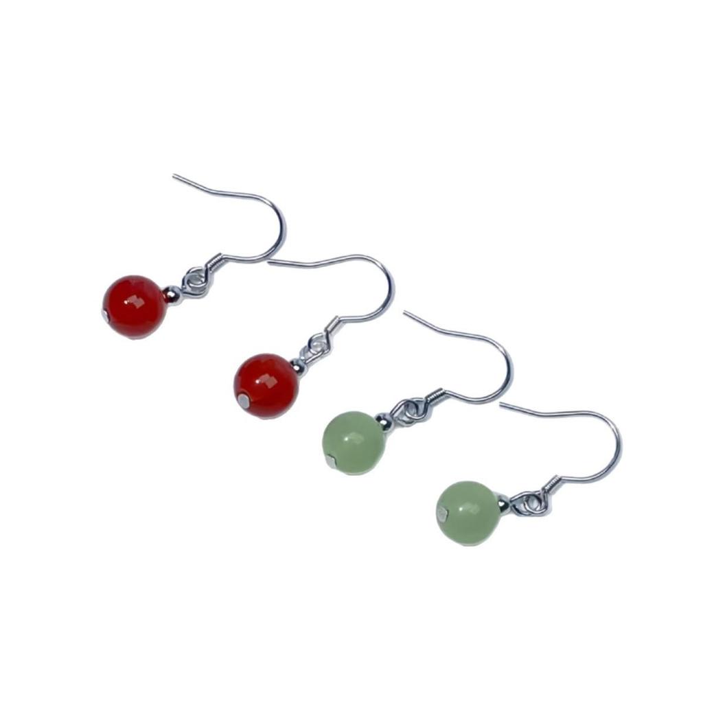 Hetian Jade Round Bead Earring Hooks - Simple, Elegant Hanfu Style