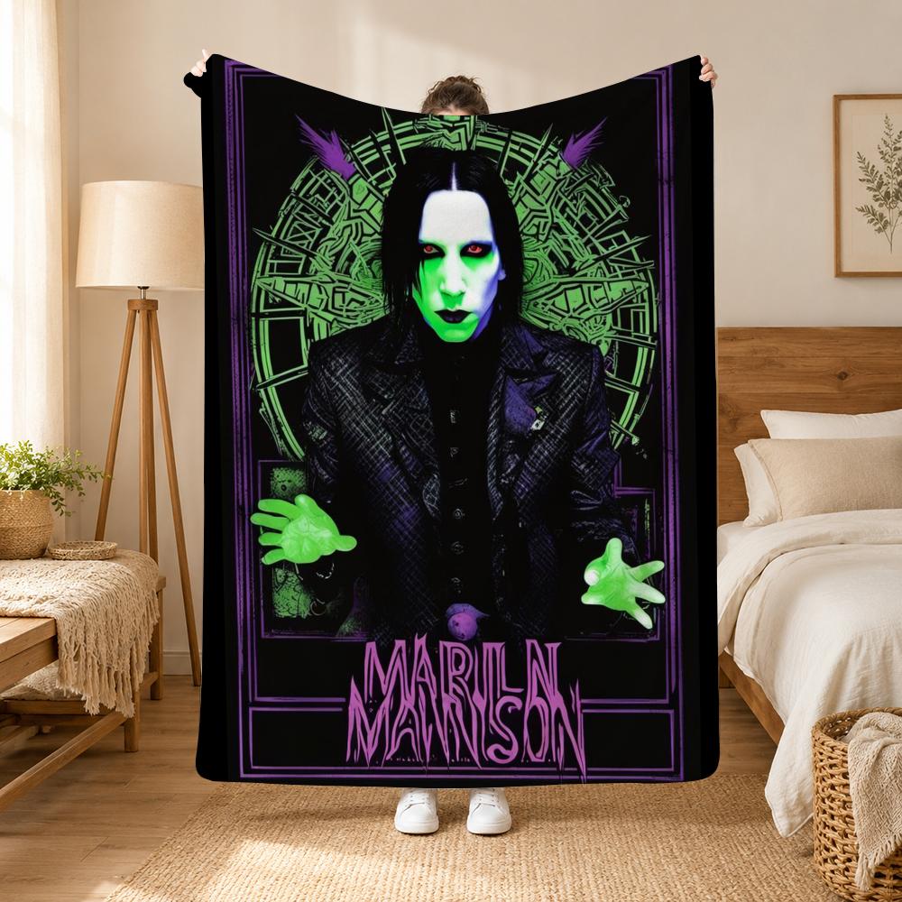 Marilyn Manson Singer Throw 240G Flannel Blanket, Suitable For Sofas, Beds, Offices, Exquisite Gift Blankets