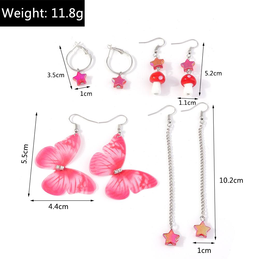 4 Pairs/Set Pretty Butterfly Drop Earrings Mushmoon Star Earrings for Women Girls Jewelry Gifts