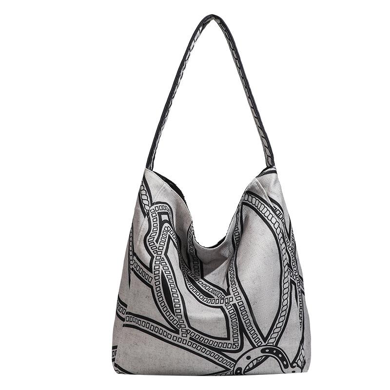 2025 Pony Totem Woven Linen Print Versatile Large Capacity Shoulder Canvas Tote Bag