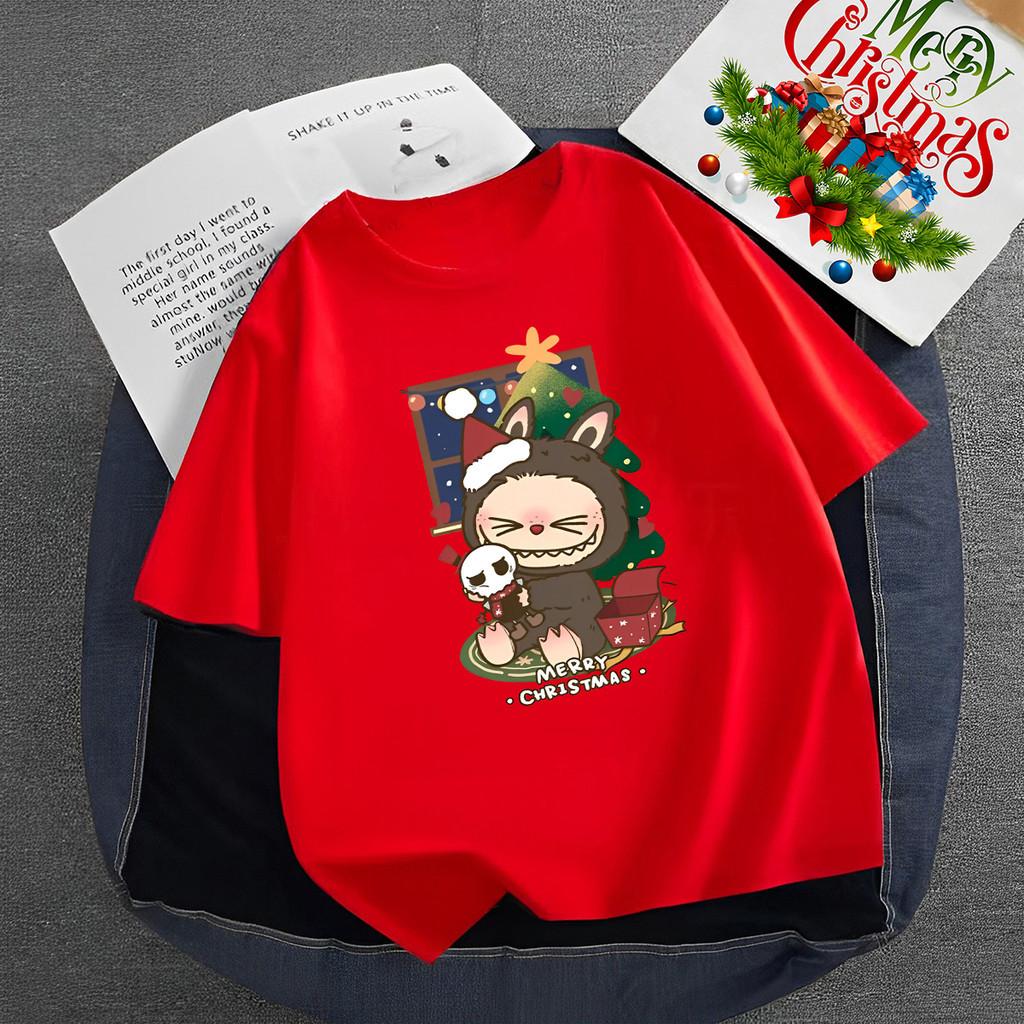 

Merry Christmas Fashion Labubu New Cute T-shirt Unisex 100% Cotton Trend Round Neck Short Sleeve 110