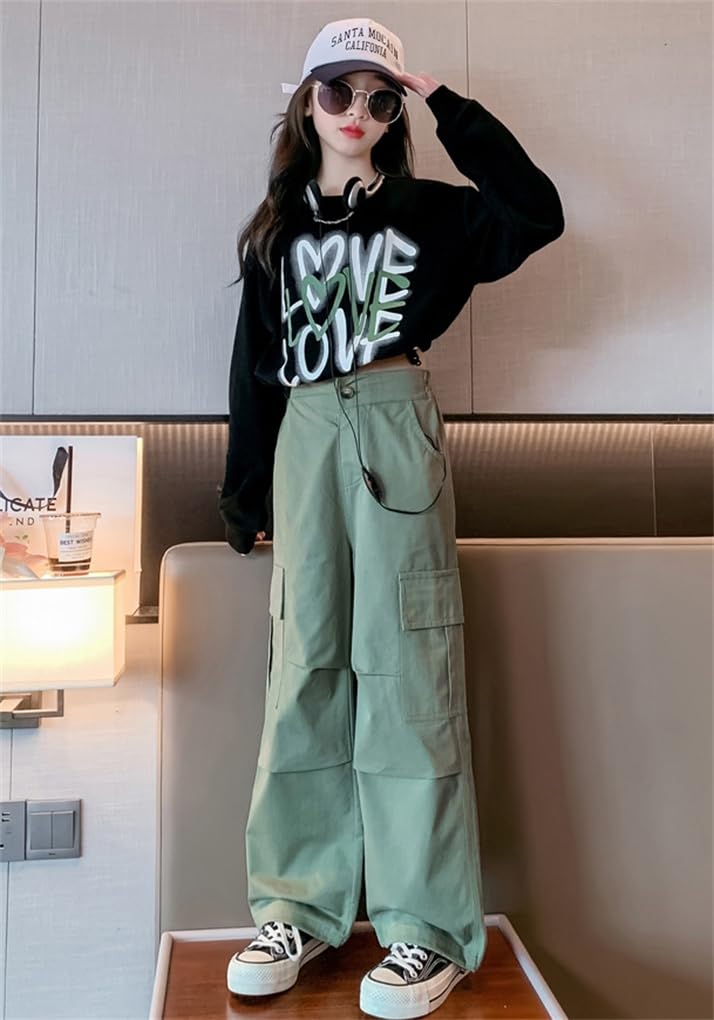 Top and Bottom Stylish Long Sleeve Hoodie Long Junior Athletic HIPHOP Dance Costume Color [Mouhokyo] Children's Clothes, Girls' Jersey, Set, 2-Piece