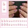 Flower Press On Nail Spring False Nail Short Oval Stick On Nail Glitters Acrylic Artificial Nail Manicure Nail Accesory