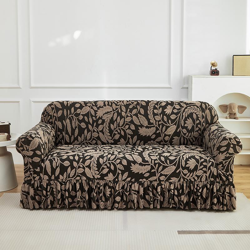 1/2/3/4 Seater Jacquard Skirt Sofa Cover, Simple Luxury Willow Charm Couch Protector For Living Room Home Decor Pad