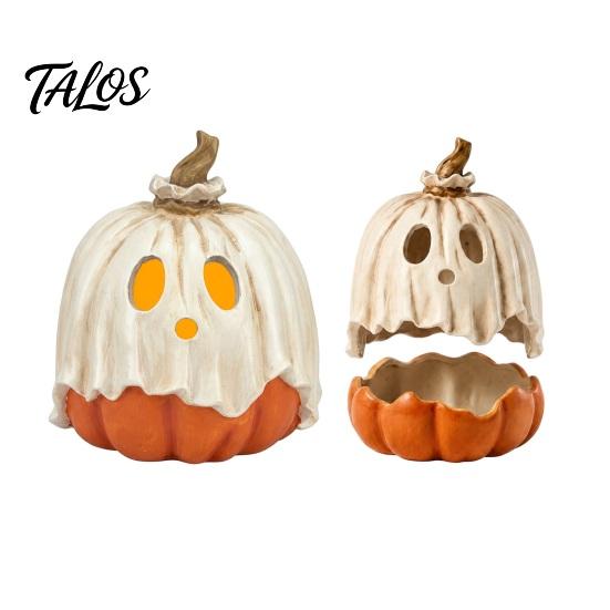 Decorazione Ornamentale di Halloween in Resina con Luce Fantasma Zucca, Lampada Staccabile Vintage con Oggetti di Casa Infestata Candela LED per Tavolo da Cucina