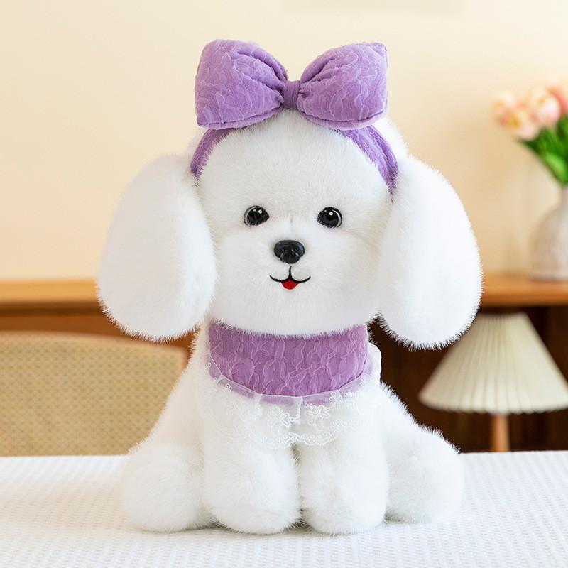 Bow Teddy Tie Dog Plush Toy Cartoon Stuffed Animal Doll Kids Birthday Gifts