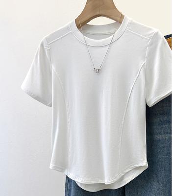 Solid Color Short-sleeved T-shirt for Women's New Women's Clothing Modal Round Neck Inner Bottoming Shirt Front Shoulder Short Top