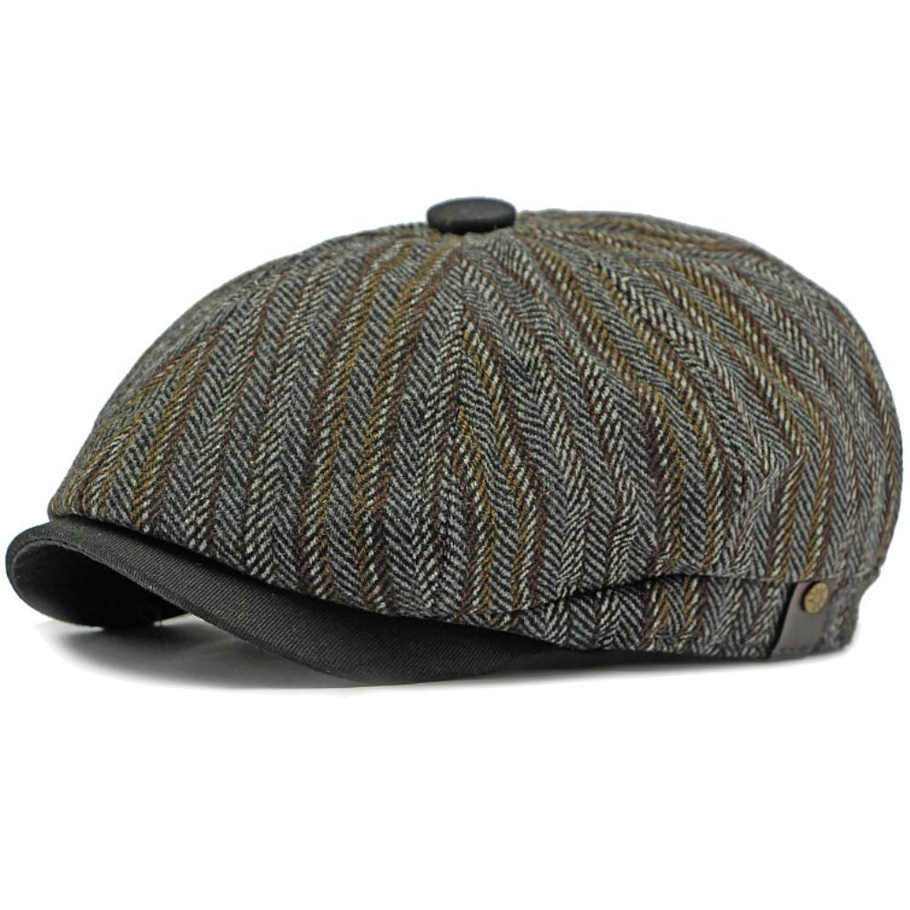 HT4808 Beret Cap Striped Artist Painter Beret Hat Spring Autumn Cap for Men Women Male Female Ivy Octagonal Flat Cap Mens Berets